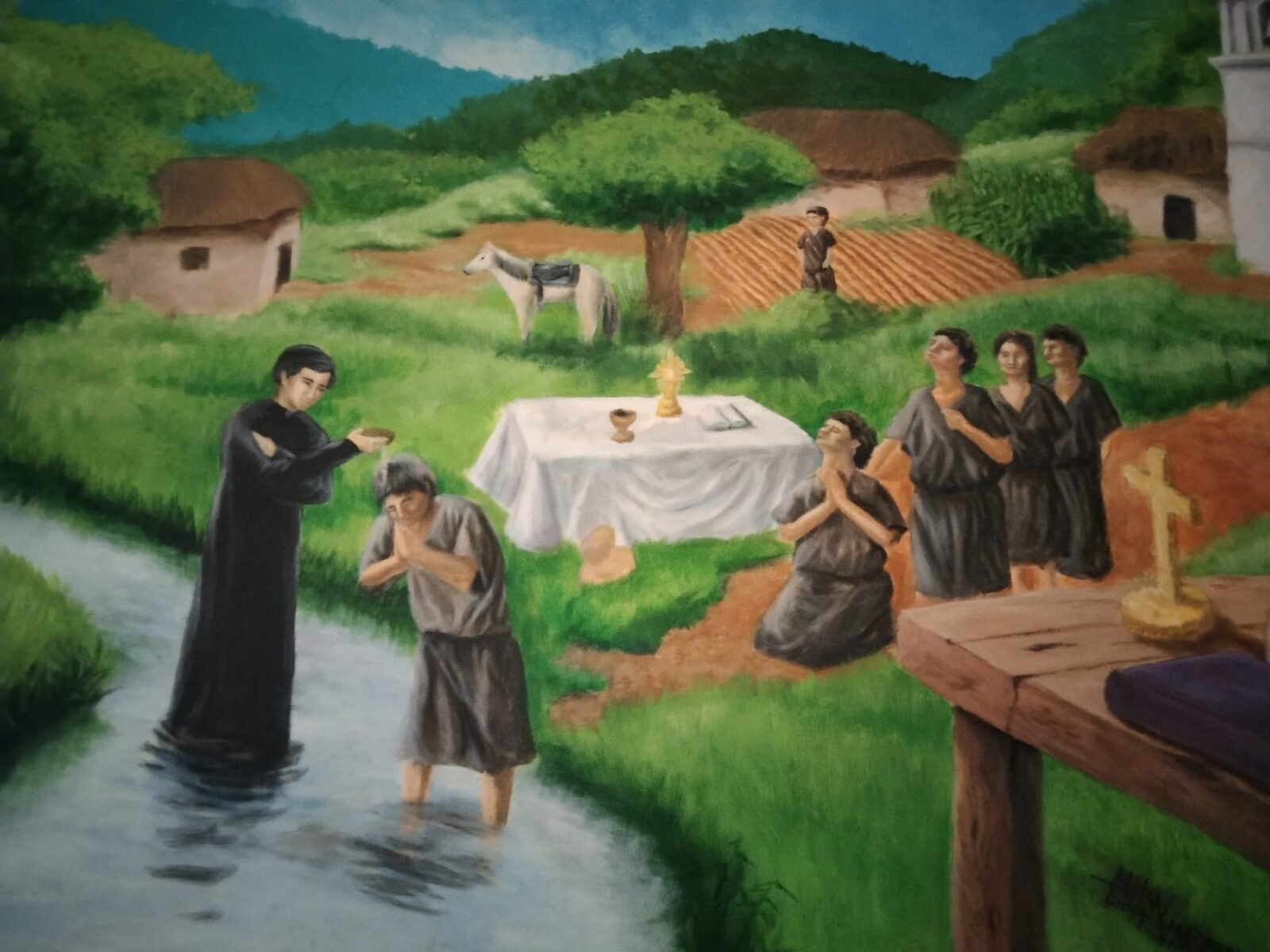 Cuadro tolupan en el que se relata la evangelización
